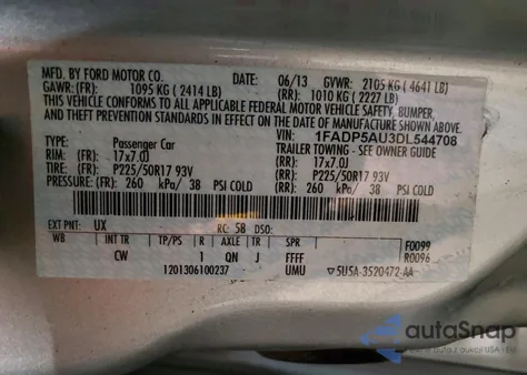 2013 Ford C-Max Se z USA, uszkodzony, nr VIN 1FADP5AU3DL544708